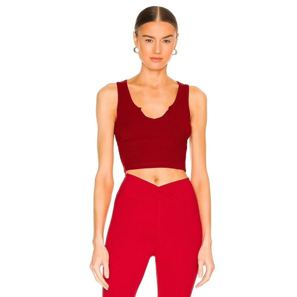 Year of Ours Ribbed Notch Crop Tank Top Red XL Activewear Sleeveless Yoga